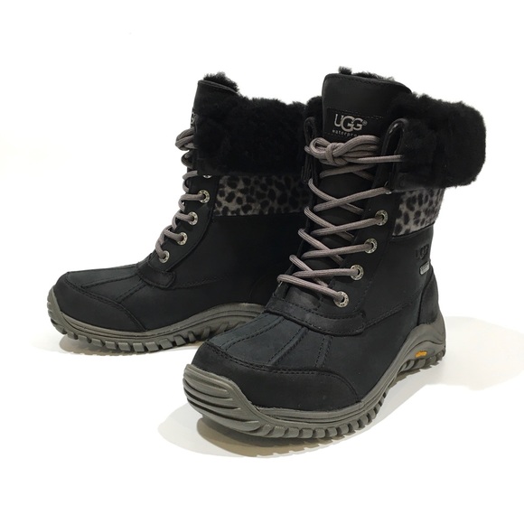 UGG ADIRONDACK II EXOTIC LEOPARD SNOW BOOTS -WATERPROOF BLACK LEATHER -US 6 -NEW - Picture 5 of 10